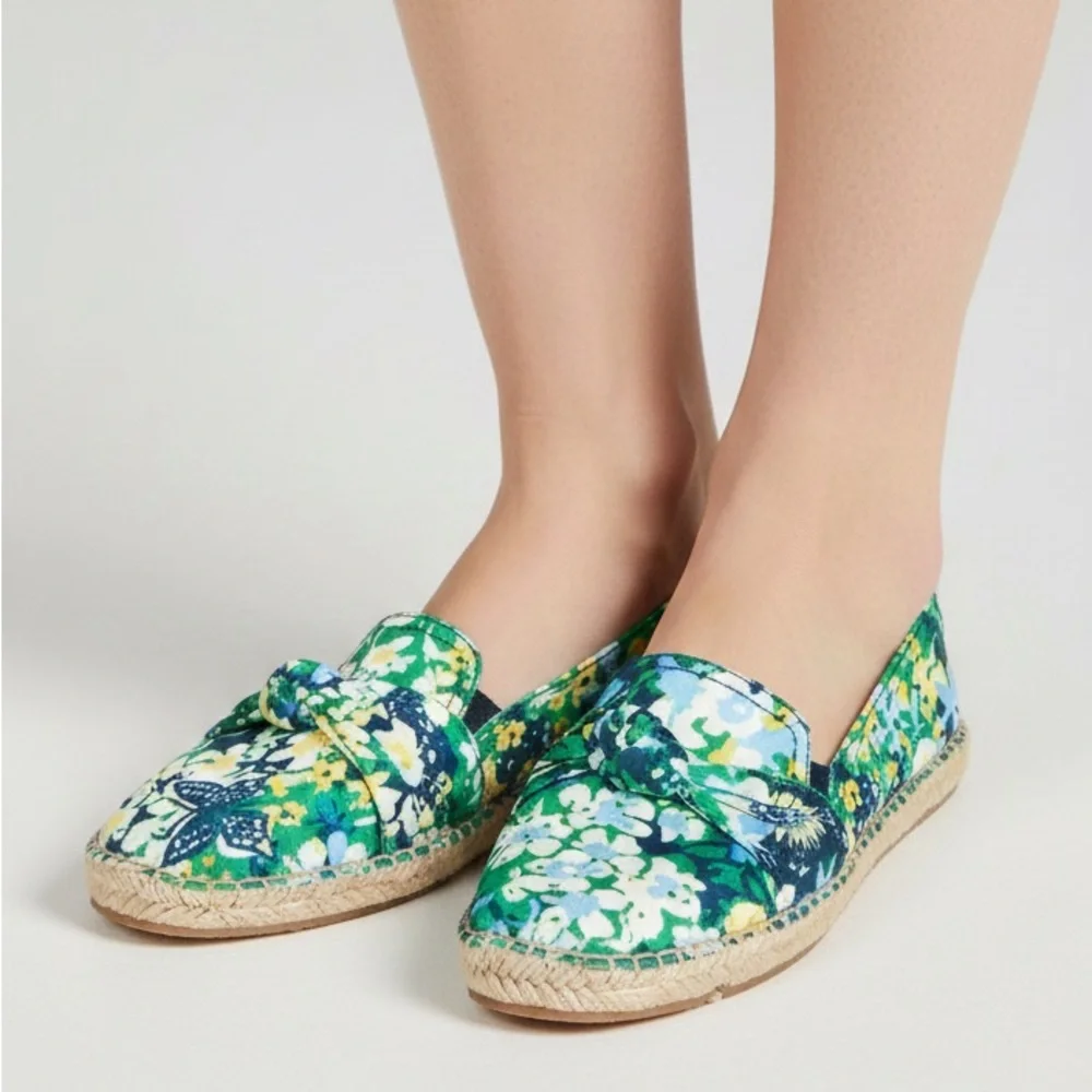 Talbots Izzy Knot Detail Flat Espadrilles in Butterfly Garden Sateen Sz. 7.5